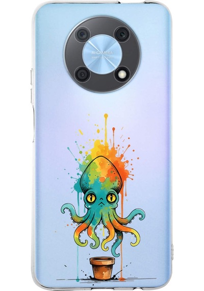 Huawei Nova Y90 İle Uyumlu Splash Ahtapot Tasarımlı Şeffaf Silikon Kılıf Şeffaf