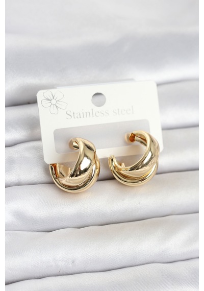 316l Çelik Gold Renk Asimetrik Halka Model Kadın Küpe 89507628