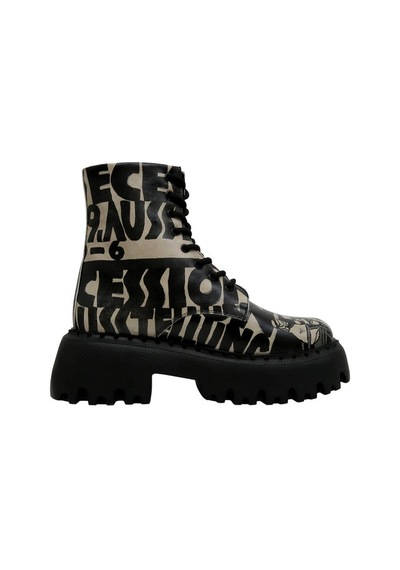 Kadın Vegan Deri Siyah Uzun Bot - Supper Black White Tasarım Multicolor