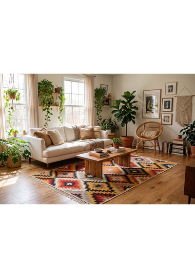 Çift Taraflı Yıkanabilir Dokuma Kilim 6 Metrekare Zilli 200x300cm Çok Renkli