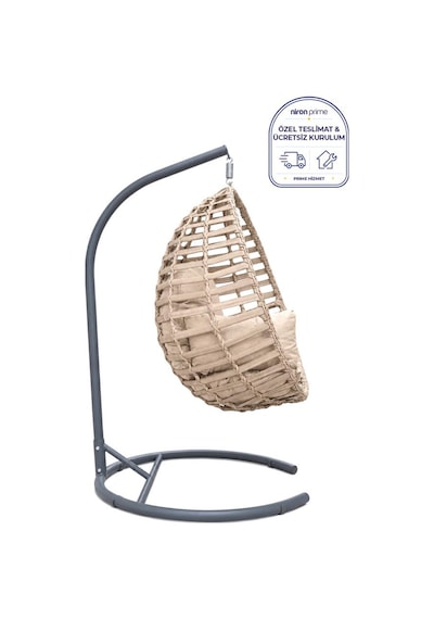 Niron Royal Rattan Bahçe Salıncağı Cappucino - Minderli Modern Salıncak Capuccino