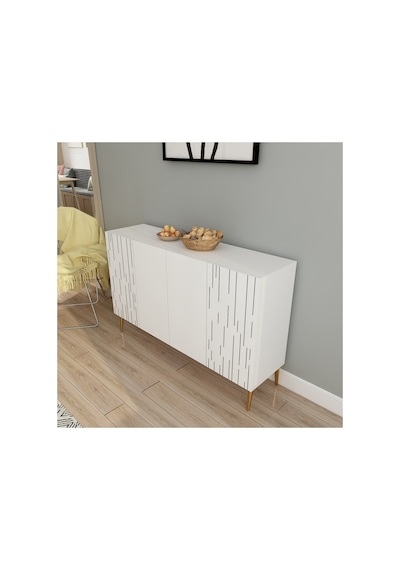 Alben 120 Cm Konsol, Tv Ünitesi, Çok Amaçlı Dolap Beyaz-altın Beyaz-altın