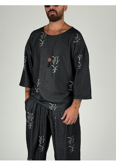 Cocopelli Erkek Chinese Desenli Fakir Kol Oversize T-shirt Coc2566 Çok Renkli