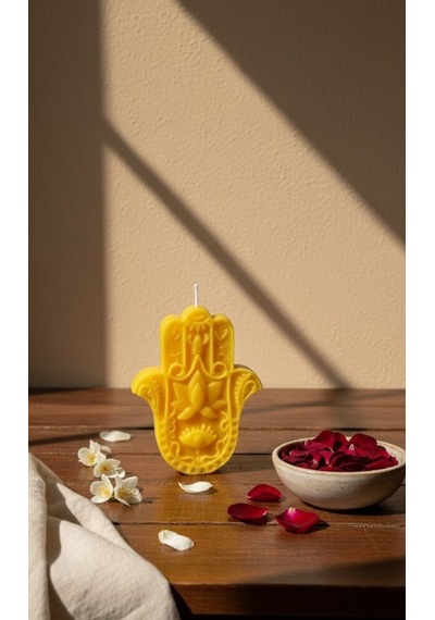 Hamsa Eli Dekoratif Mum Sarı