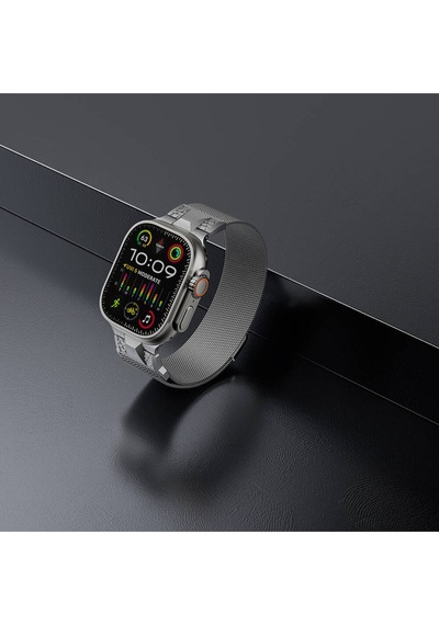 Apple Uyumlu Watch Ultra 49mm Akav Krd-107 Metal Hasır Kordon-siyah
