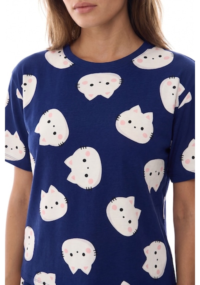 Penti Lacivert Happy Cats Şort Pijama Takımı