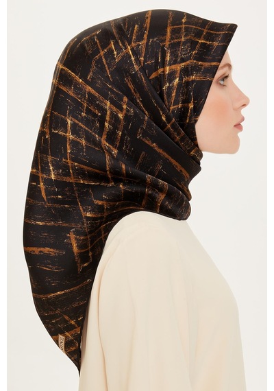 Armine İpek Eşarp 2025 Kış - 9258-02 Twill - Siyah Gold