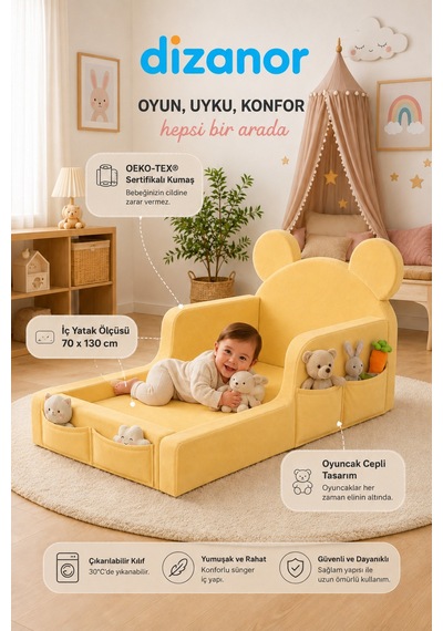 Luxury Tedyy Baza Ve Başlıklı Montessori Full Sünger Yatak Seti Sarı - Luxury Tedyy Baza Ve Başlıklı Montessori Full Sünger Yatak Seti Sarı -