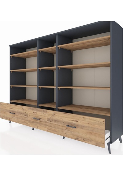 Hyperion Dolap 12 Raflı 3 Çekmeceli 220x44x163 Antrasit-çam Antrasit-çam