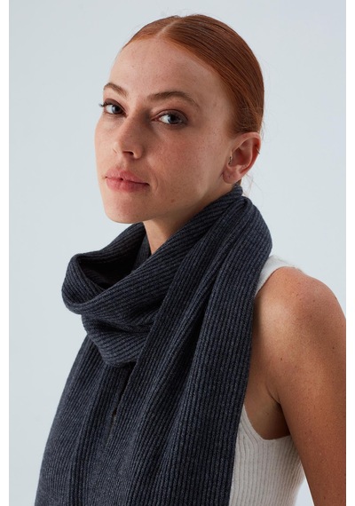 Peraluna Nomı Scarf Selanik Örgü Kaşmir Karışımlı Yumuşak Kadın Triko Atkı - Antrasit Antrasit