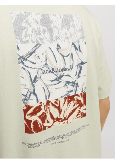Jack & Jones Erkek Sirt Baskili Bisiklet Yaka Tisört - Split - 12297539 Celadon Tint