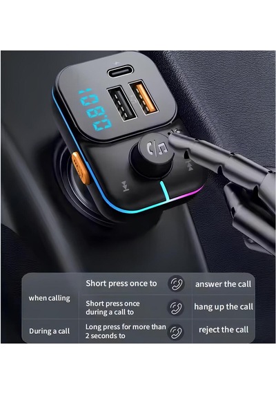 55w Hızlı Şarj Destekli Çift Usb + Type-c Çıkışlı Bluetooth Fm Modülatör Transmitter Mt9874