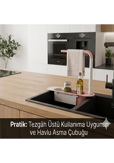 Cx7evy01 Teleskopik Evye Düzenleyici Ayarlanabilir Lavabo Organizer Sepetli Raf Pembe Diğer