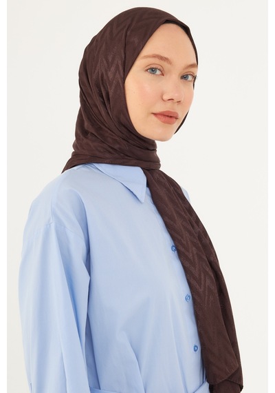 Mirsoy Scarf Zikzak Desen Parlak Jakar Şal - Kahve Kahve