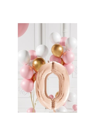 0 Yaş Retro Gold Pembe Beyaz Balon Seti Rose Gold Rakamlı Doğum Günü Balonu Şık Parti Süsleme Çok Renkli