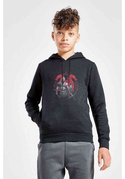 Tshirthane God Of War Baskılı Unisex Çocuk Kapüşonlu Siyah Sweatshirt (528776300) Siyah
