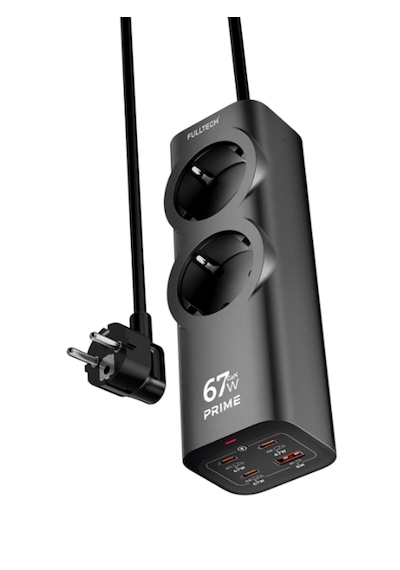 Masaüstü Şarj Cihazı 6 İn 1 Fc54 67w Gan 3x Usb-c + Usb-a + 2 Prizli Power Strip Laptop Hızlı Şarj Hub 1.5m Kablo