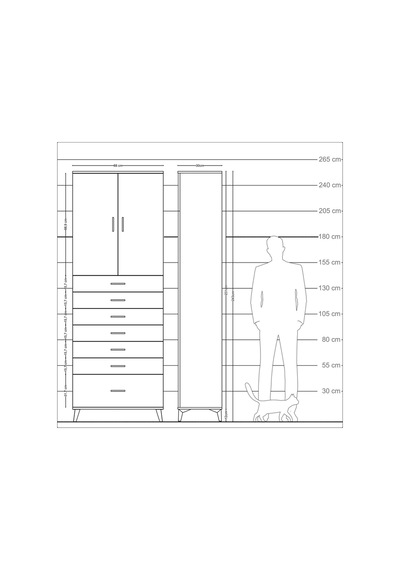 Arges Dolap 3 Raflı 7 Çekmeceli 2 Kapaklı 88x30x243 Çam-çam Atlas Çam