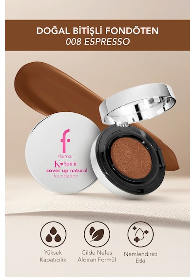 Flormar K-Spirit Cover Up Yüksek Kapatıcı & Uzun Süre Kalıcı Doğal Bitişli Fondöten 008 Espresso