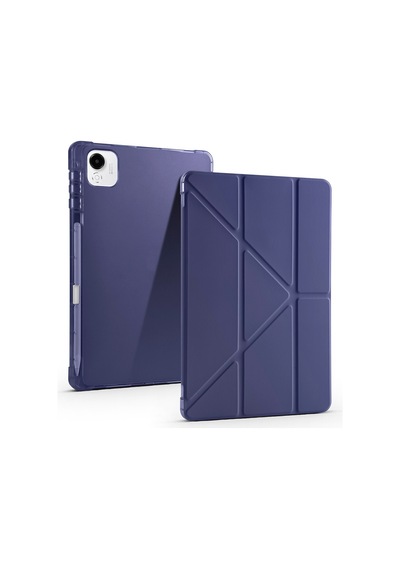 Honor Pad X9a 2025 Eln2-w29-eln2-l29 Uyumlu Kalem Bölmeli Dönebilen Üçgen Standlı Tri Folding Tablet Kılıfı - Lacivert - T38643
