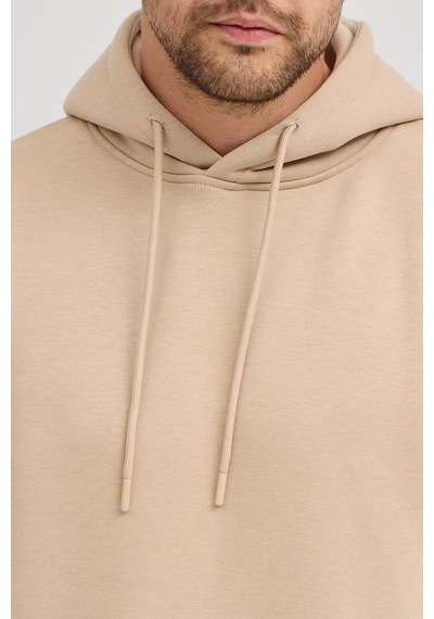 Polostate Erkek Bej Standart Fit Normal Kesim Içi Polarlı 3 Iplik Kapüşonlu Pamuklu Sweatshirt Bej