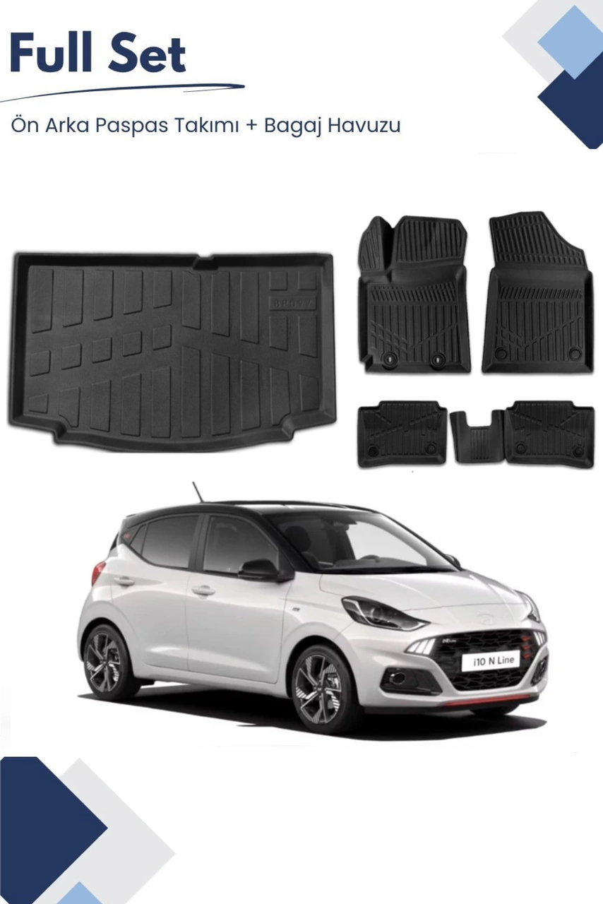 Hyundai İ10 2020-2021-2022-2023-2024-2025 Model Tam Uyumlu Paspas+bagaj Havuzu Seti
