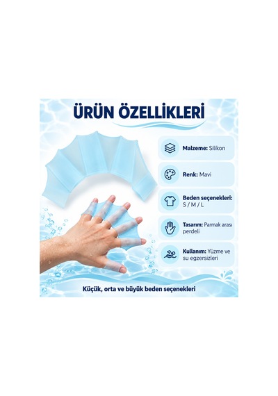 Silikon Yüzme El Paleti Parmak Arası Perdeli Su Egzersizi Eldiveni Mavi-l Mavi-l