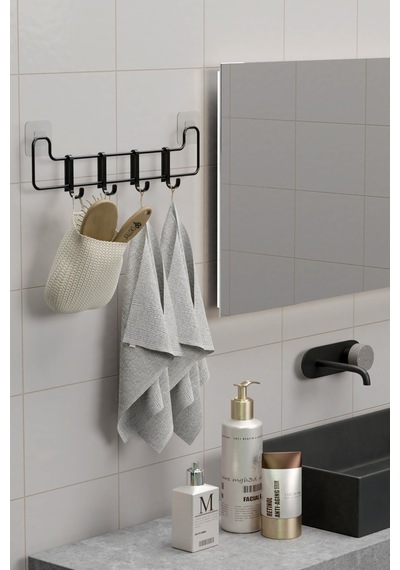 Zabata Yapışkanlı Banyo Askısı Siyah Metal Askılık Duvar Askı Organizer Banyo Düzenleyici Siyah