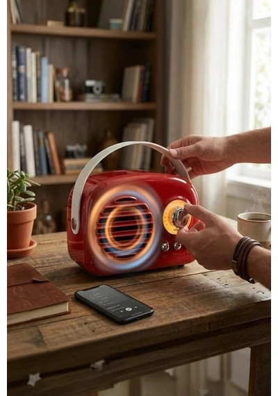 Delux Serisi Torima Bluetooth Hoparlör Nostaljik Radyo Kts-1682 Kırmızı Müzik Teknoloji Eğlence