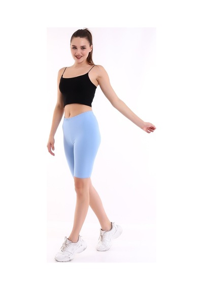 Self Clothing Kadın Boncuk Mavi Penye Kumaş Yüksek Bel Kısa Tayt Slf1295