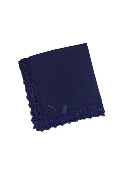 Mim Eşarp Enba Pamuklu İğne Oyalı Namaz Ve Mevlüt Örtüsü 110x110 Cm Lacivert