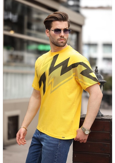 Madmext Sarı Baskılı %100 Pamuk Erkek T-shirt E7111 Sarı