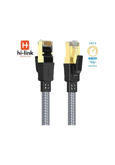 Hi-link 10metre Flat Örgülü Cat8 Ethernet Kablo - Yüksek Hızlı 40gbps 2000mhz 10 M