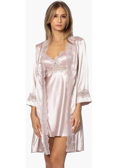 Pierre Cardin 6'lı Saten Gecelik Sabahlık Çeyiz Seti 6010 Pudra 001