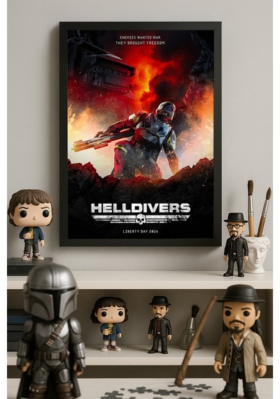 Helldivers Siyah Ahşap Çerçeveli Poster, Dekoratif Oyun Duvar Tablosu