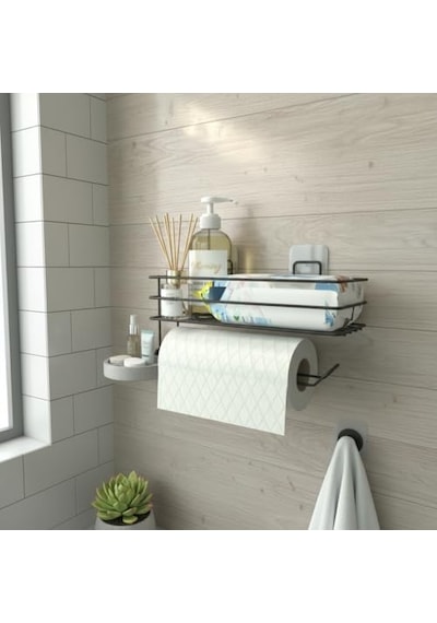 Yapışkanlı Raflı Kağıt Rulo Havluluk Peçetelik Havlu Kağıtlık Siyah Banyo Mutfak Düzenleyici Raf 4 Renk