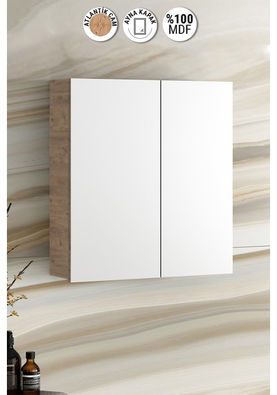 Çiğdem 55 Cm Atlantik Çam Mdf Aynalı Asma Banyo Üst Dolabı Beyaz - Atlantik