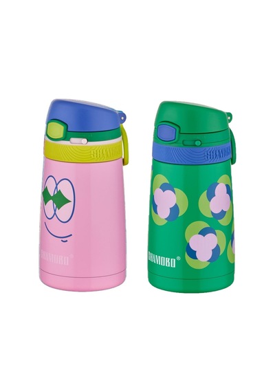 Shamobo 2li Set Pipetli Çelik Termos 350ml -6 Saat Isı Yalıtımı- Turuncu-Mor