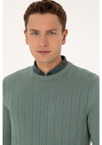 U.S. Polo Assn. Erkek Slim Fit Bisiklet Yaka Mint Kazak 50308323-VR090