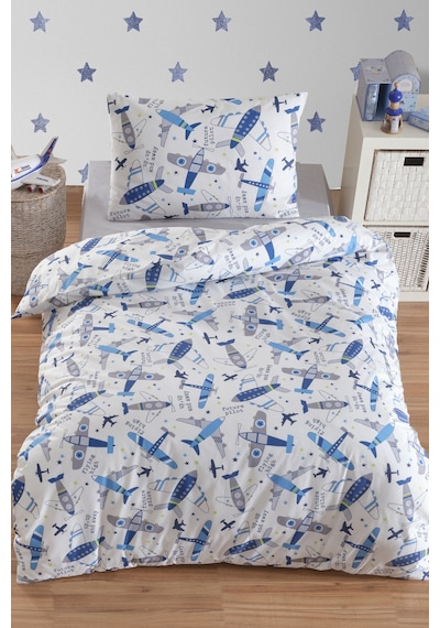 Eponj Home Tek Kişilik Pamuklu Nevresim Takımı 3 Parça Kanatlar Desen Mavi-beyaz / Yumuşak Dokulu Mavi-Beyaz
