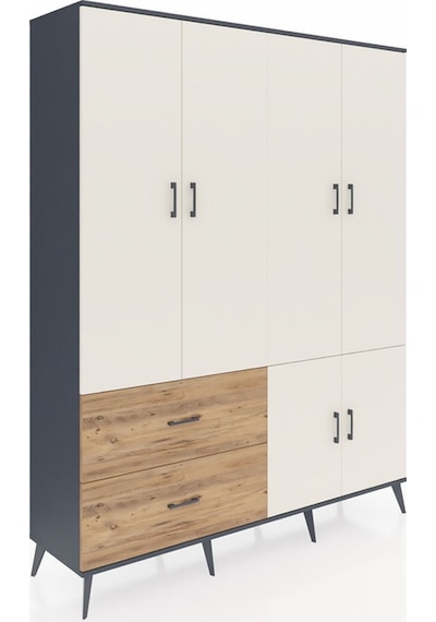 Hyperion Gardrop 5 Raflı 2 Çekmeceli 2 Askılı 176x44x221 Antrasit-aytaşı/çam Aytaşı/çam