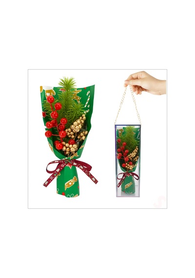 Pvc Kutulu Kokinalı 26cm X 8,5cm Yılbaşı Buketi - Yeşil