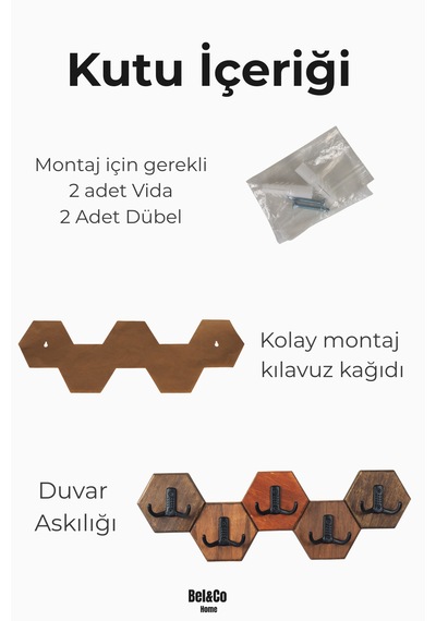 7li Dekoratif Petek Altıgen Ahşap Duvar Askılığı - Rustik Antre Portmanto Çok Renkli