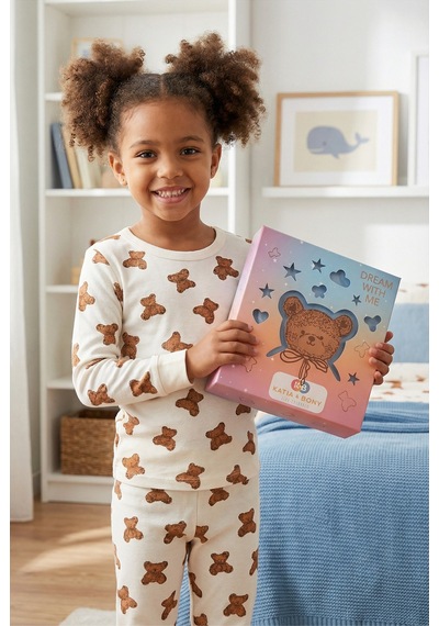 Katia&bony Çocuk Teddy Desenli Kutulu Pijama Takımı Ekru