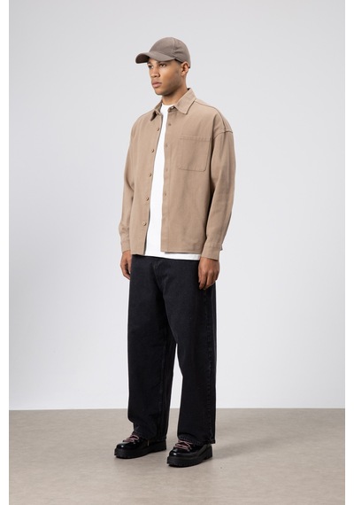 Vamos Oversize Gabardin Gömlek Ceket Vizon