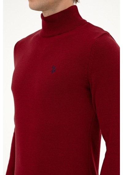 U.S. Polo Assn. Erkek Slim Fit Boğazlı Bordo Basic Kazak 50313712-VR014