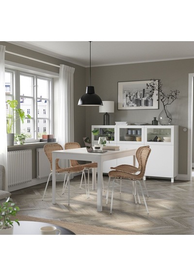 Yemek Masası Takımı, Rattan-beyaz, 4 Sandalyeli, Açılabilir Beyaz Yemek Masası Takımı, Rattan-beyaz, 4 Sandalyeli, Açılabilir Beyaz