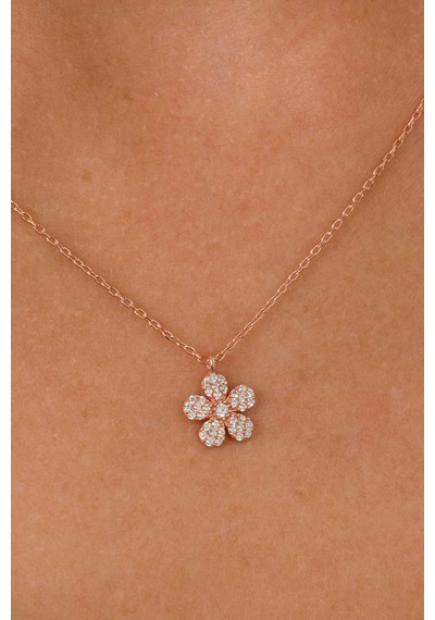 Zirkon Taşlı Rose Minimal Papatya Gümüş Kolye
