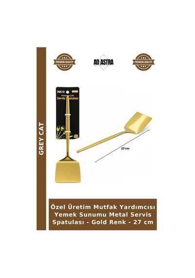 Özel Üretim Mutfak Yardımcısı Yemek Sunumu Metal Servis Spatulası - Gold Renk - 27 Cm Çok Renkli