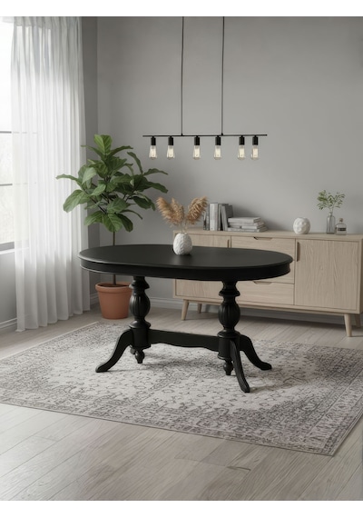 Montclair Çift Baba Ayaklı Masif Ahşap Oval Yemek Masası 90x140 Siyah